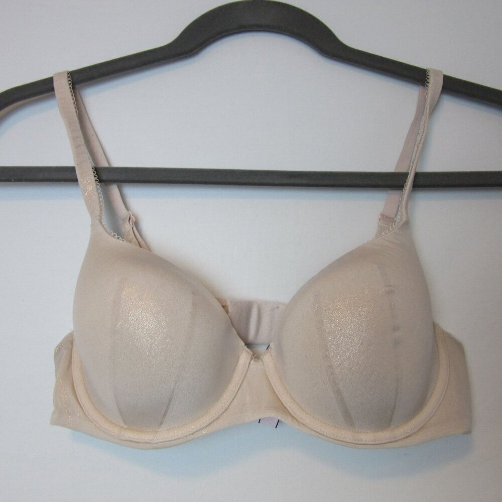 Victoria Secret Bra Nude Glitter Lined Demi 36C Adjustable Straps